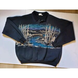 VTG 90s Art Unlimited All Over Print Nature Sweatshirt Black Size XXL